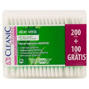 Betisoare de Urechi Cleanic Sensitive cu Aloe Vera 100% Bumbac 200+100 buc