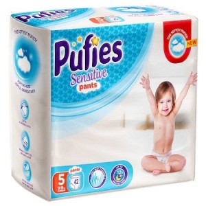 Scutece-chilotel Pufies Pants Sensitive Junior, Marimea 5, Maxi Pack, 42 buc